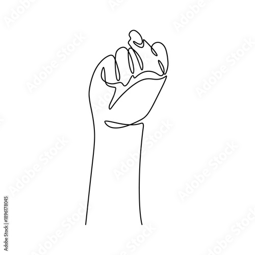 A minimalist line drawing depicts a raised fist symbolizing strength