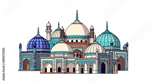 Large Mosque with Multiple Domes Architecture.
