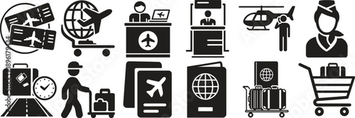 Air Travel & Airport Icons – Black & White Vector Set