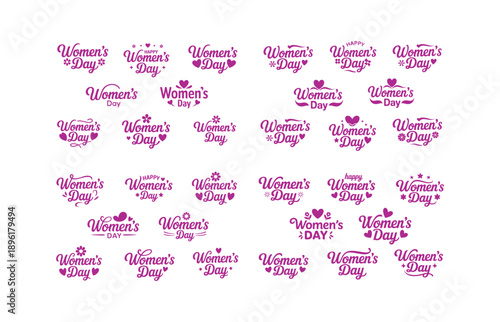 Collection of pink Women's Day logos with decorative elements womens day happy womens day