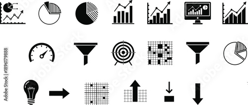 Business analytics and data visualization icons set with charts graphs arrows dashboard symbols vector illustration design