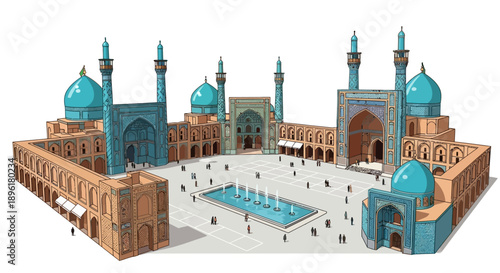 Mosque Architecture Blue Domes Towers.