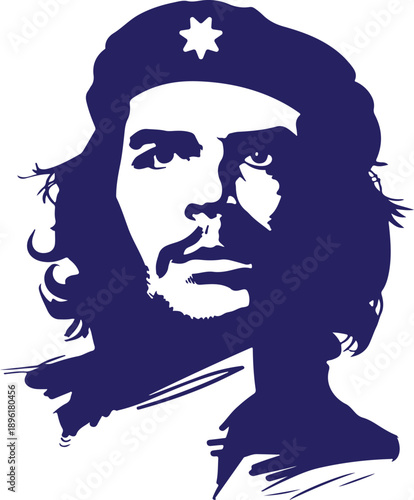 Iconic blue and white graphic art portrait of revolutionary figure che guevara Vector, illustration