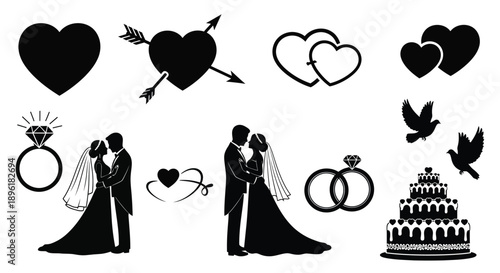 Collection of wedding silhouette icon set