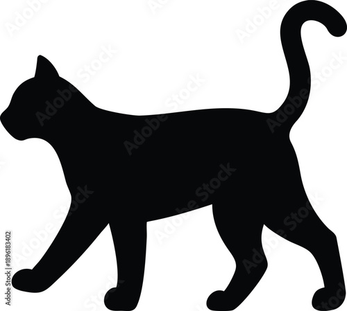 A sleek black silhouette of a cat in a prowling position