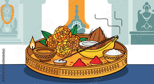 vector illustration of indian temple ritual