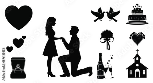 Romantic proposal scene with wedding elements