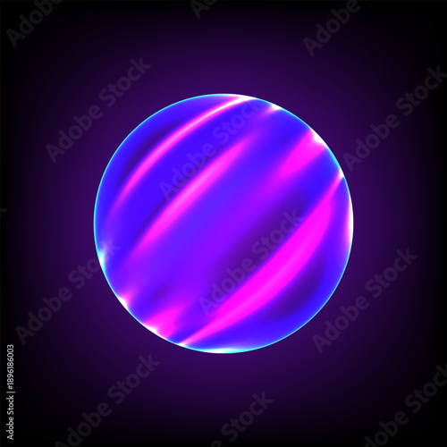 Glowing neon sphere with purple and pink swirling light streaks on black abstract background
