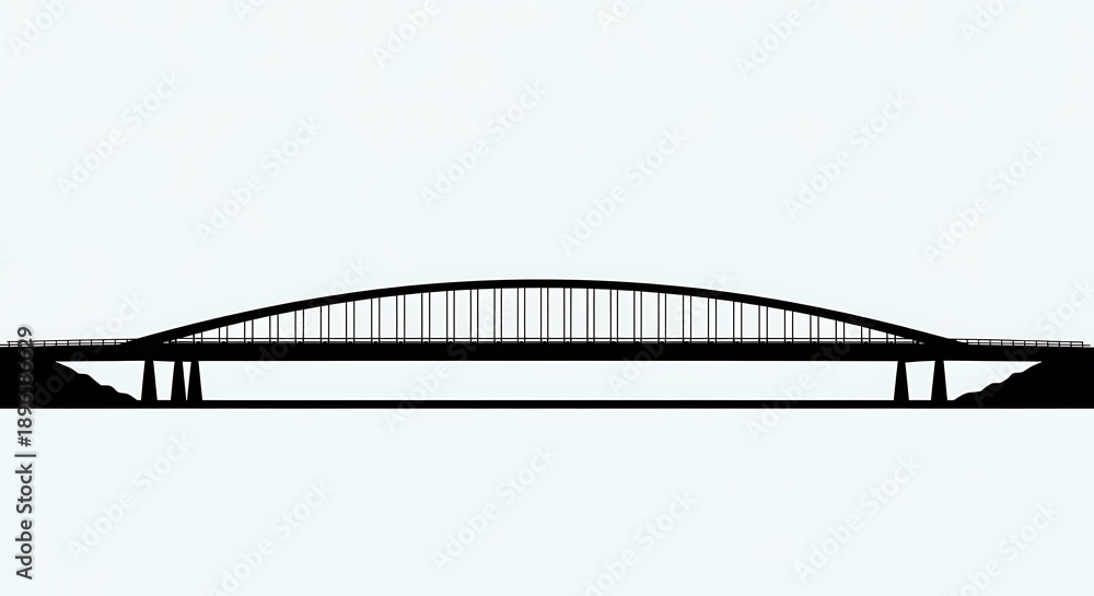 Fototapeta premium Black silhouette of arched bridge.
