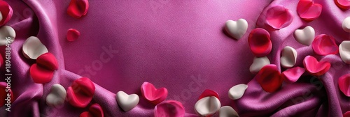 Romantic Valentine's Day Background with Hearts and Rose Petals