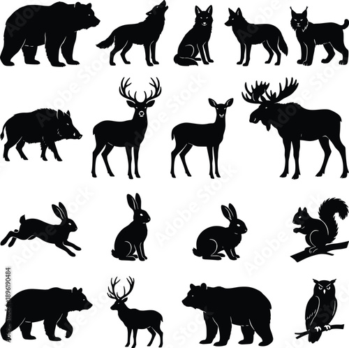 Rhythmic gymnastics silhouettes set, female gymnasts with ribbons performing artistic dance moves, elegant athlete vector illustrations for sports logo design,