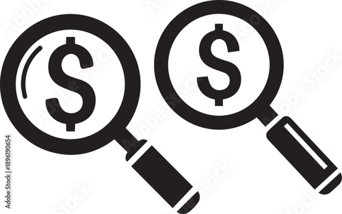 Two magnifying glasses with dollar signs