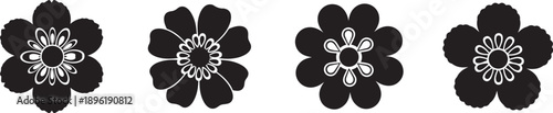 A set of four identical black floral designs
