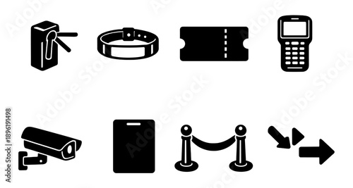 Security and access control icons: turnstile ticket turnstile ticketing surveillance