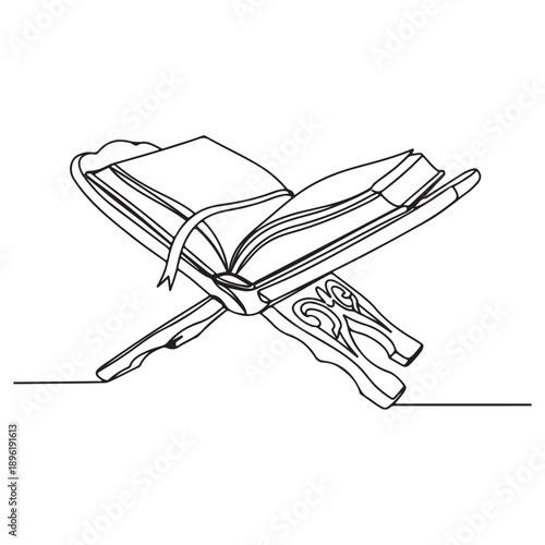 Open Quran on Rehal Line Art – Islamic Holy Book Illustration