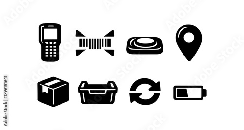 Barcode, gps, and battery icons for technology and logistics
