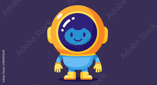 Cartoon astronaut character with smiling face in space suit.