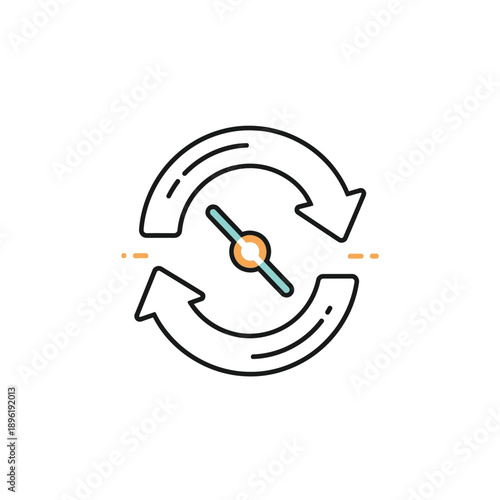 Clean vector icon illustrating a dynamic circular process with an internal gauge, depicting data synchronization, system refresh, performance tracking, or continuous progress toward optimization