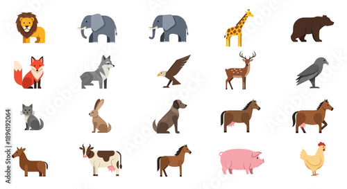 Collection of various cartoon animal silhouettes and icons.