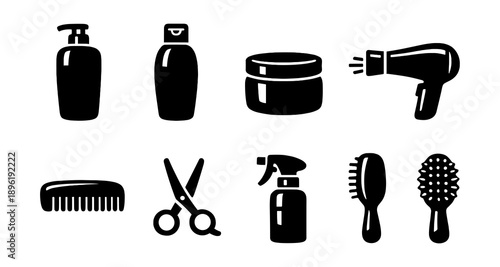Hair styling tools and accessories icons set