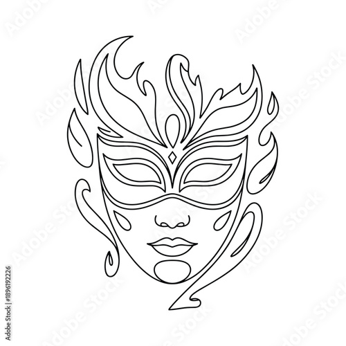 Abstract illustration of a Venetian masquerade mask with ornate decorative elements isolated on transparent background