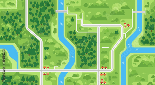 Video game map with rivers and paths.