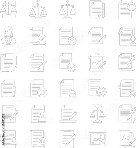 Computer hardware components and server data storage line icons