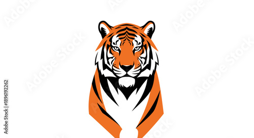 Stylized tiger head illustration with orange and black stripes.