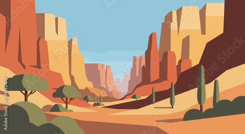 Desert landscape with rocky cliffs and sandy terrain.