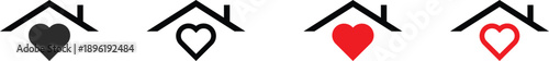 House roof and heart symbol. Charity and Shelter Icons. Social welfare and orphan care graphic. Community and support signs
