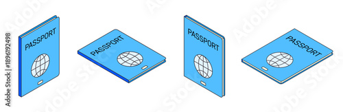 Isometric Passport Set — Vector Illustration of Travel and Identification Document