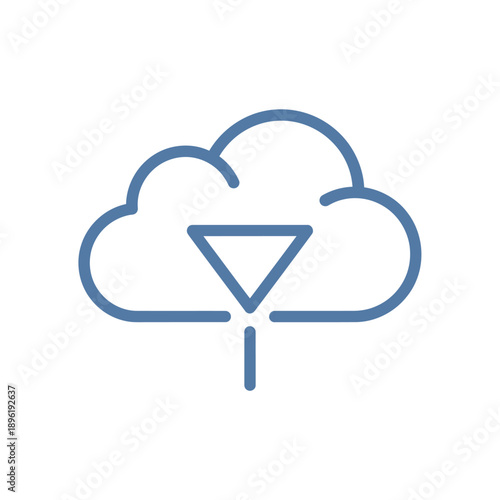 Clean line art icon symbolizing the action of downloading data from a cloud storage service, representing remote file retrieval or server information access in a digital environment
