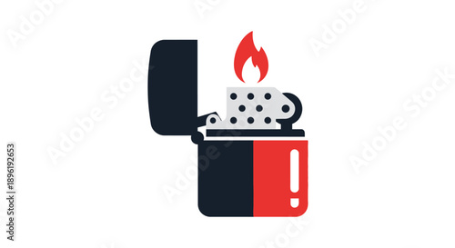 Warning sign of a lit cigarette lighter with flame and exclamation mark.