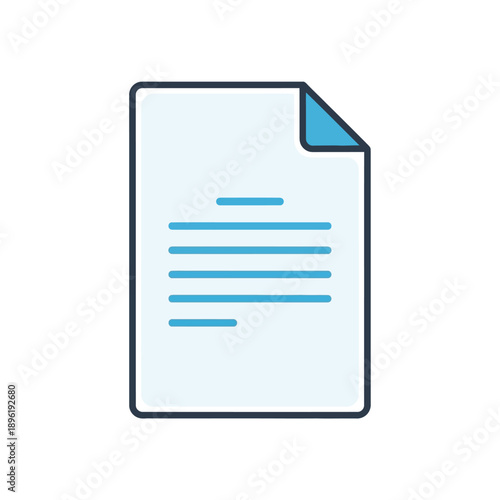 Vector document icon, clean graphic with text lines and folded corner. Represents digital files, reports, information. Ideal for web UI, mobile apps, and business presentations