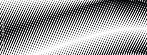 Oblique stripe halftone gradient texture. Diagonal line gradation background. Black and white parallel slanted wallpaper. Repeated striped pattern backdrop. Vector abstract Doppler effect concept
