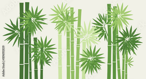Bamboo forest with stylized green plants and stalks.
