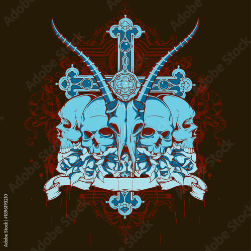 Gothic Skull And Cross Swords Emblem