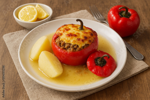 ROCOTO relleno peruvian food cooked with lemon stock photo 