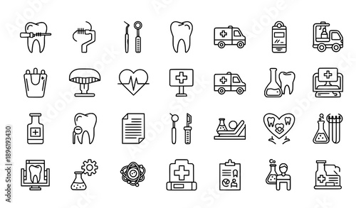 Dentistry and Hospital Healthcare Linear Icon Collection