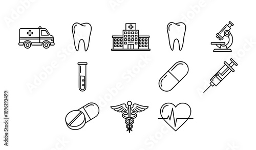 Health Science and Medical Line Art Icon Pack Vector