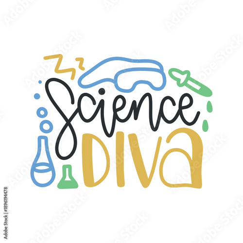 Science Diva Beaker And Glasses Typography