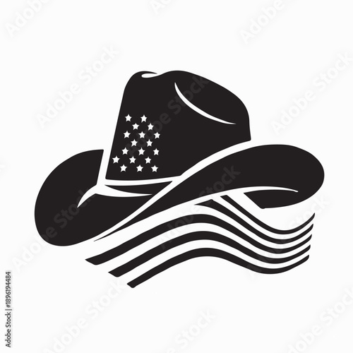 Wild West Cowboy Hat with USA Flag Logo Vector on White Background