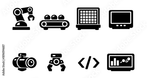 Industrial automation and technology icons featuring robotics and ai elements