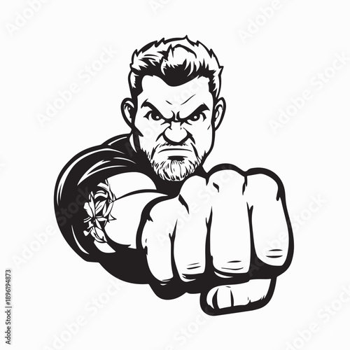Strong Man punching Vector Images on white background