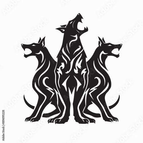 Cerberus Hell Hound Mythological Three Headed Logo Vector