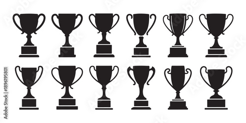Sport championship trophy cup icons for tournament winners and official competition achievement