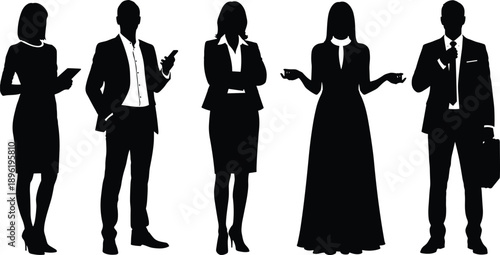 Professional business silhouettes set with diverse corporate office workers, executive leaders, entrepreneurs, successful managers, and elegant formal staff