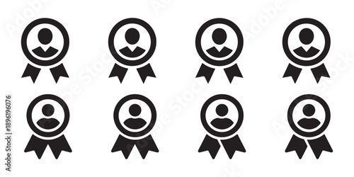 Employee of month award badge icons featuring person silhouette and ribbon for recognition
