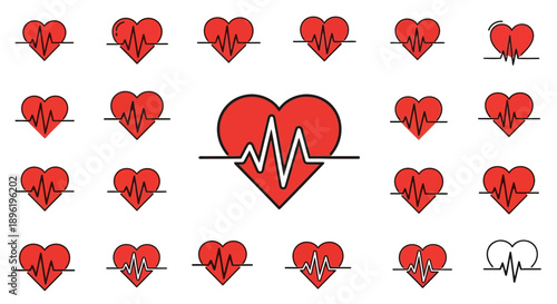 Heartbeat icons set, medical concept