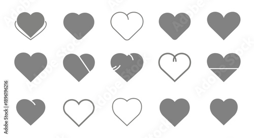 Heart icons set. Love symbols collection.